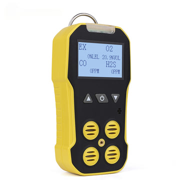 Front view of the BH-4A multi-gas detector displaying gas readings on its screen.
